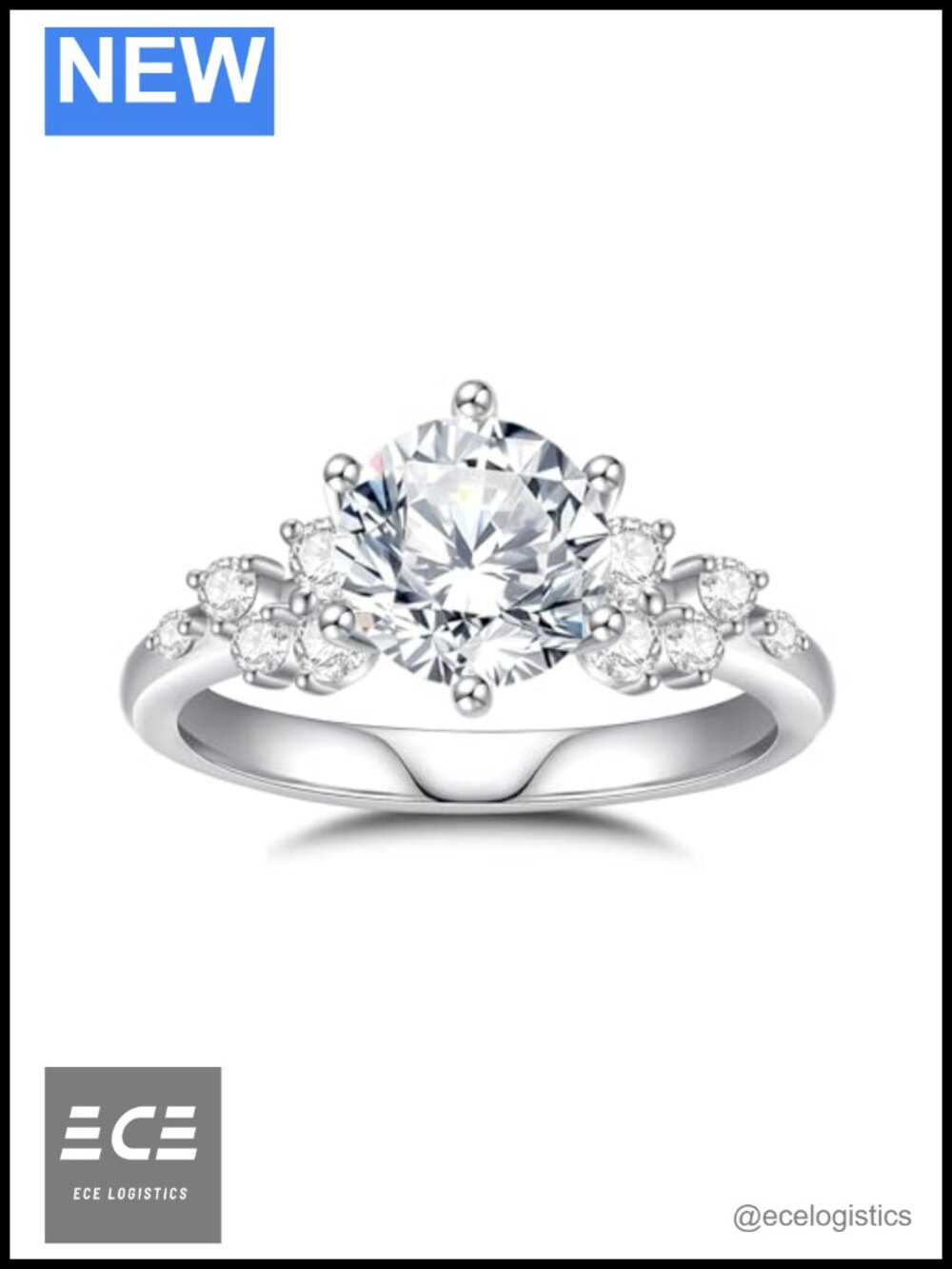 Moissanite Engagement Ring 925 Sterling Silver White Gold Plated Promise Ring